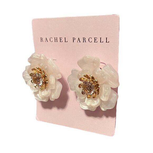 Rachel Parcell Floral Statement Button Stud Earring In Ivory Gold NWT - Picture 3 of 4
